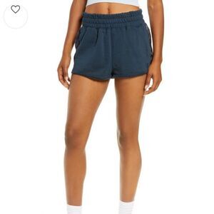 Free people movement women’s small halfway there shorts blue Terry smocked